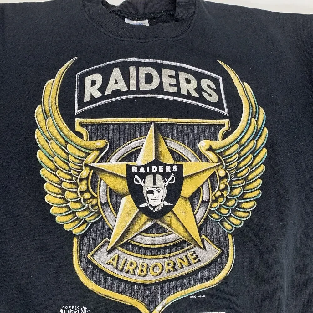 Vintage 1992 Oakland Raiders Sweatshirt Size XL(M) Airborn Black NFL Crewneck